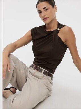 Reitmans Brown One-Shoulder Tank with Gold Ring